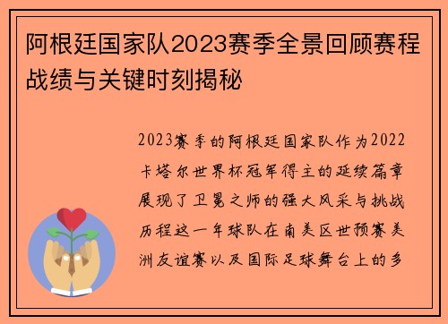 阿根廷国家队2023赛季全景回顾赛程战绩与关键时刻揭秘