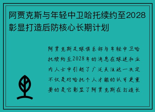 阿贾克斯与年轻中卫哈托续约至2028彰显打造后防核心长期计划 阿贾克斯与年轻中卫哈托续约至2028彰显打造后防核心长期计划