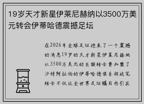 19岁天才新星伊莱尼赫纳以3500万美元转会伊蒂哈德震撼足坛